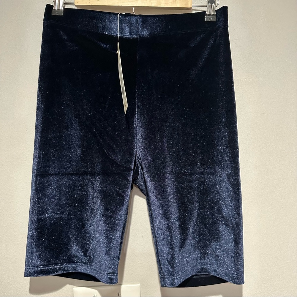 NEW Fabletics x Vanessa Hudgens High Waisted Velour Bike Shorts 9” Blue Large